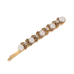 Clear Crystal Flower & Faux Pearl Bobby Pin