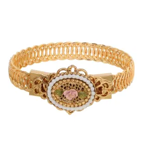 Pearly Eden Pink Rose Enamel Faux Pearl Belt Bracelet