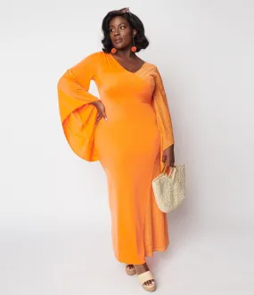 Neon Orange Lace Maxi Dress from the 1970s