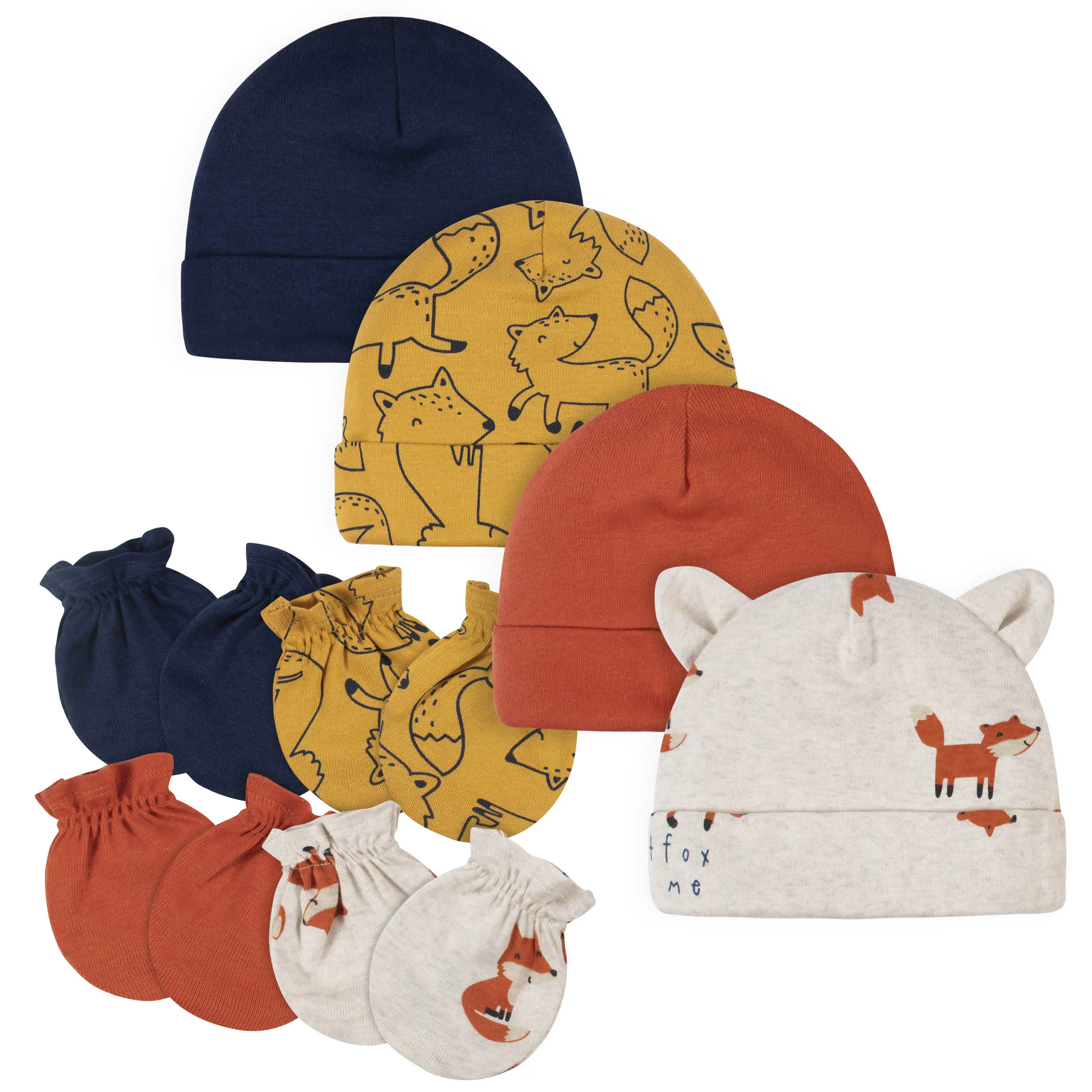 Baby Boys Fox Caps & Mittens Set 8-Piece