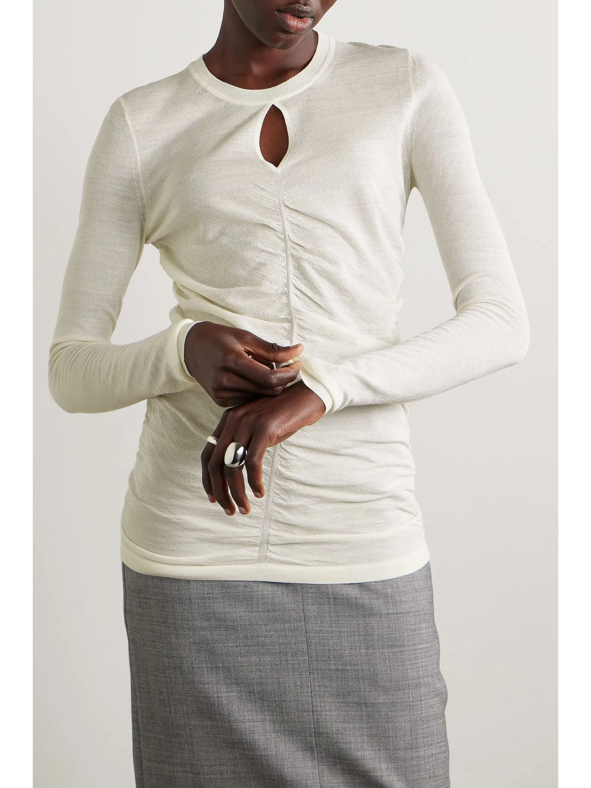 Wool U-Neck Long Sleeve with Elegant Plain Style