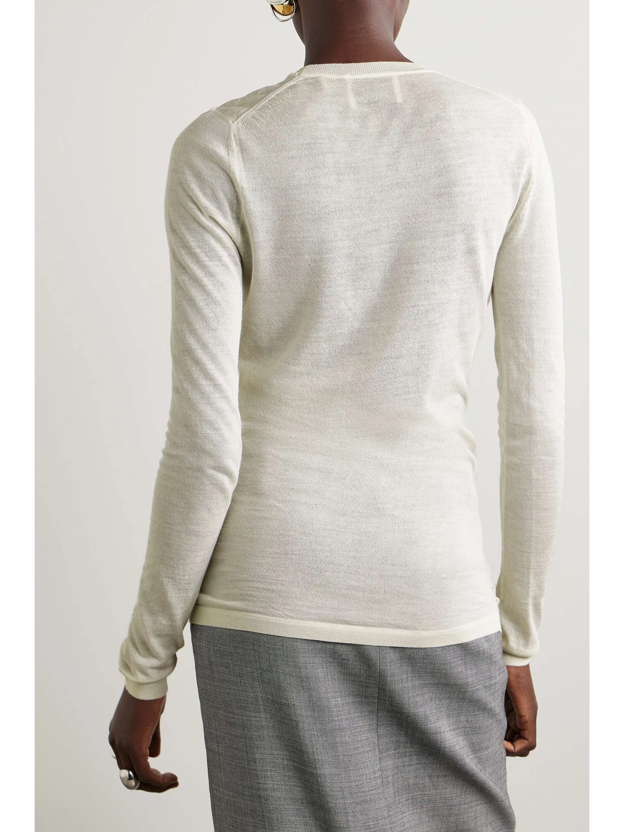 Wool U-Neck Long Sleeve with Elegant Plain Style