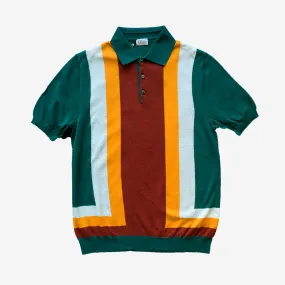 Adams Green Geometric Intarsia Knit Polo