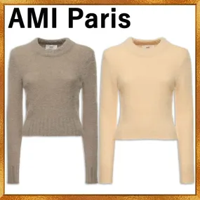 Wool Casual Long Sleeves Plain V-neck & Crew neck