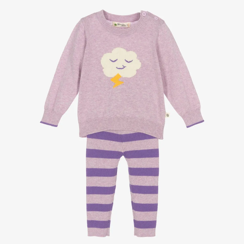 Baby Girls Purple Cotton Knit Leggings Set