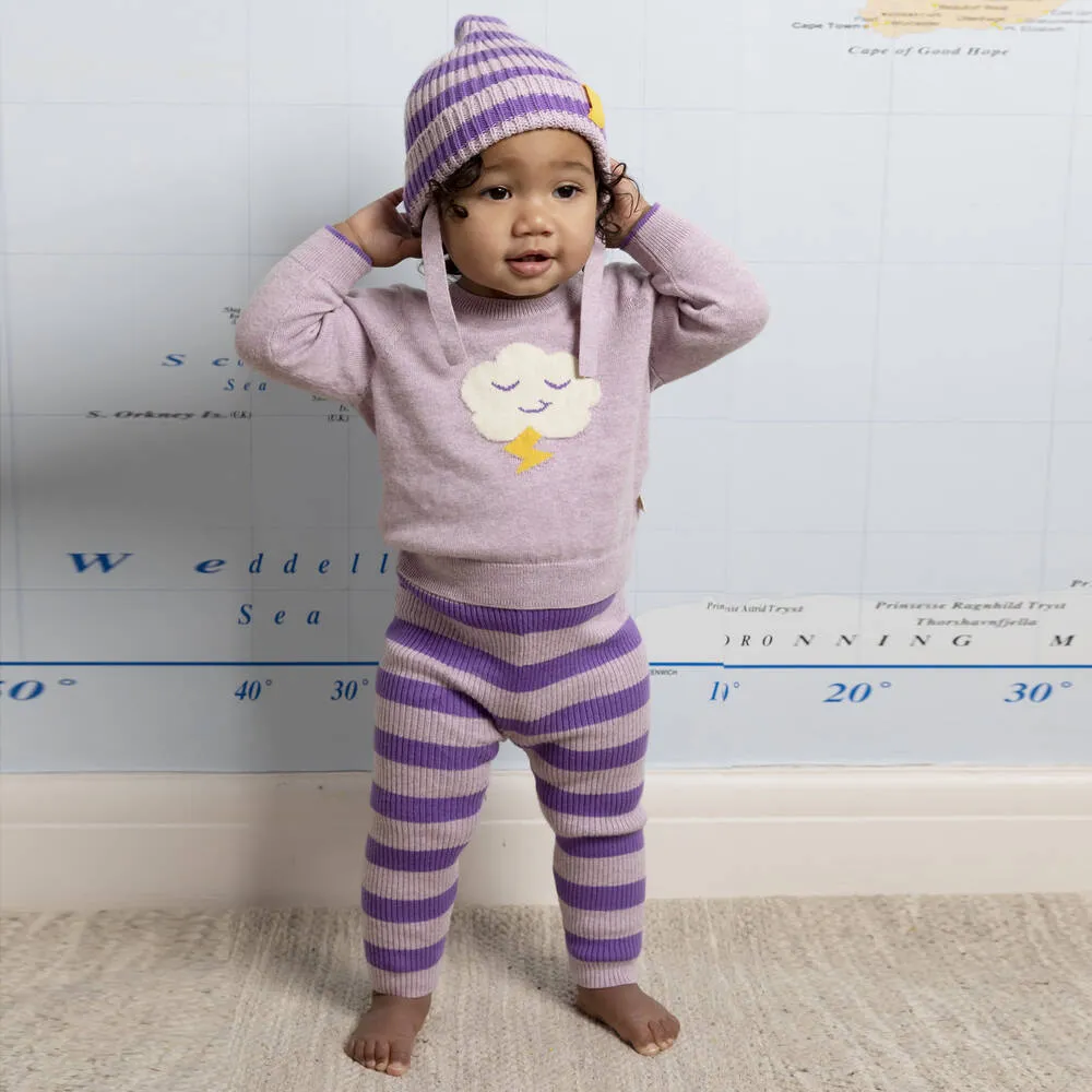 Baby Girls Purple Cotton Knit Leggings Set