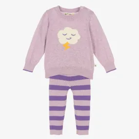 Baby Girls Purple Cotton Knit Leggings Set