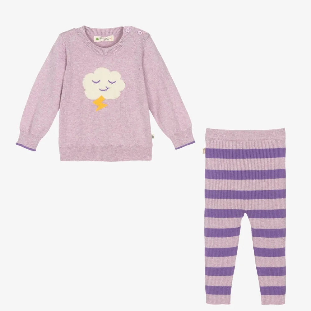 Baby Girls Purple Cotton Knit Leggings Set