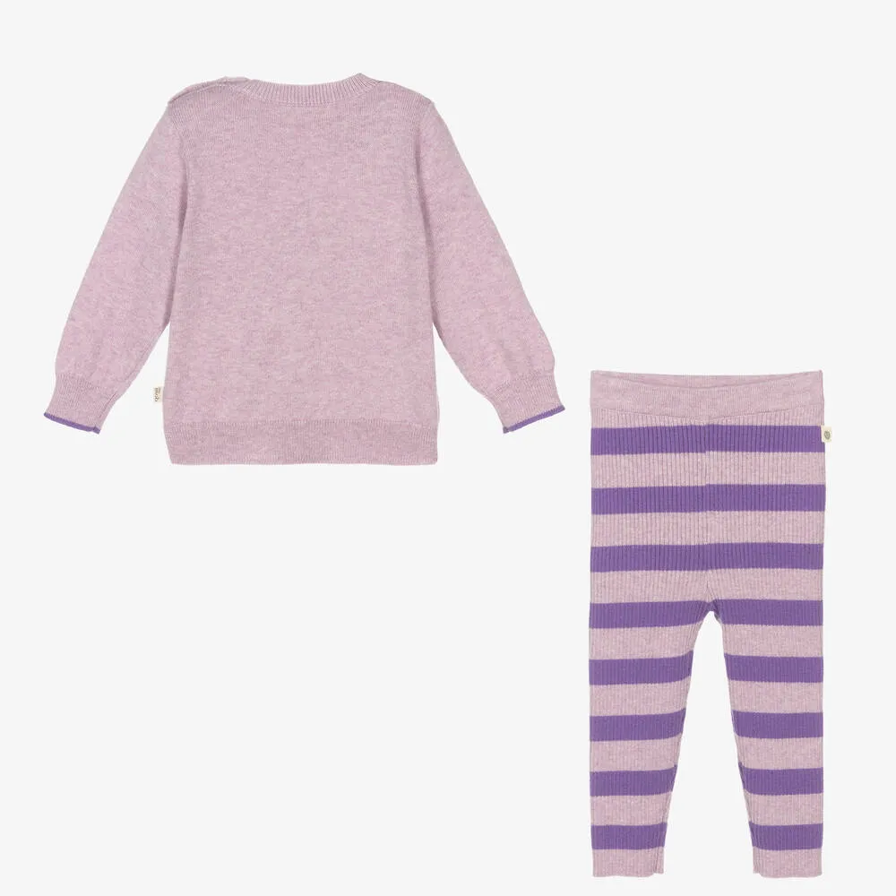 Baby Girls Purple Cotton Knit Leggings Set