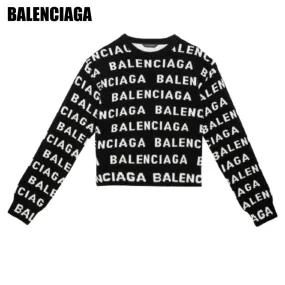 Balenciaga Crew Neck Unisex Wool Rib Street Style Bicolor Long Sleeves