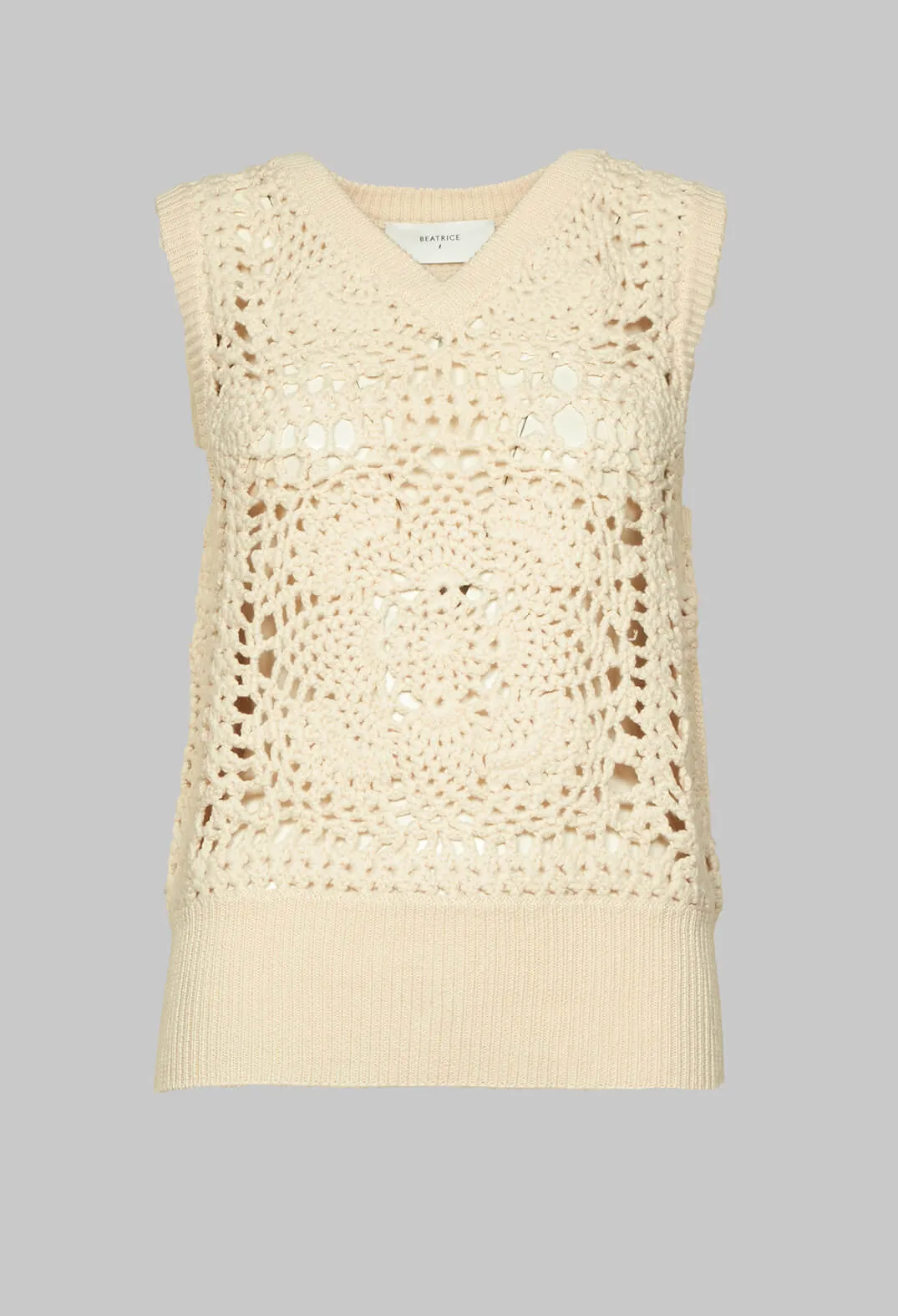 Beige V Neck Tank Top with Crochet Style