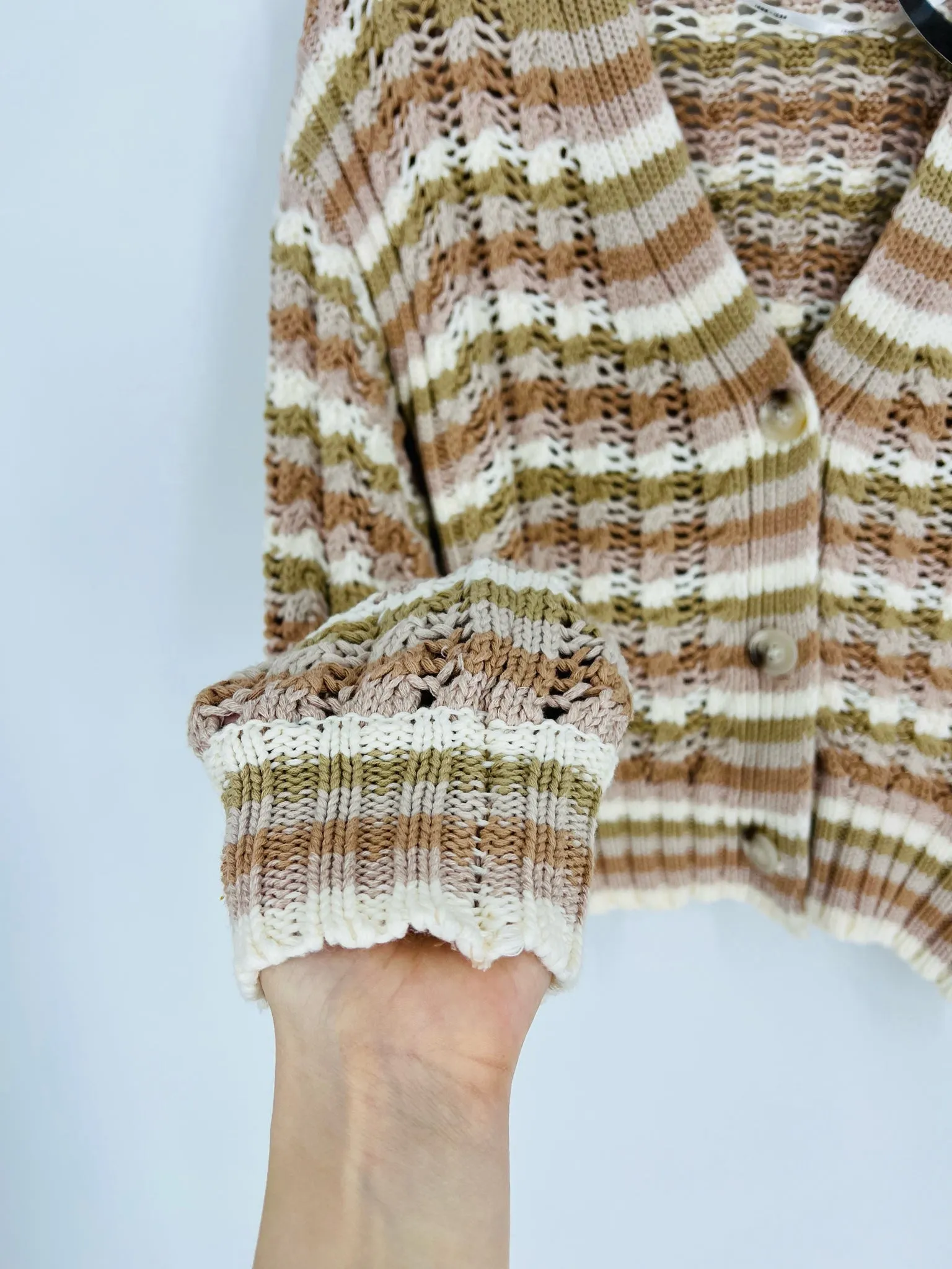 Beige/Multi Stripe Knit Cardigan in Size XS