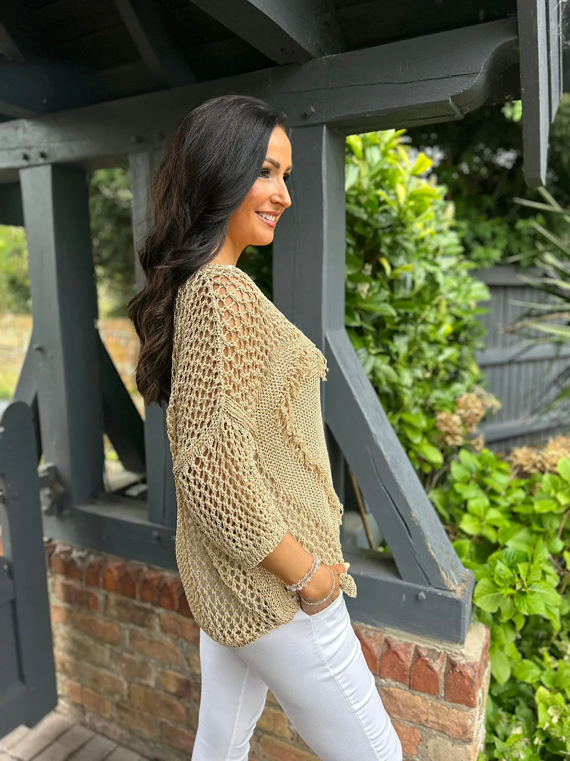 Gold Heart Bianca Knit with Tassels