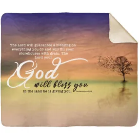 Blessings in All Premium Sherpa Mink Blanket - Deuteronomy 28:8 Verse