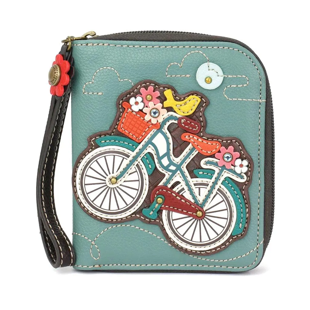 Teal Bicycle Zip Wallet