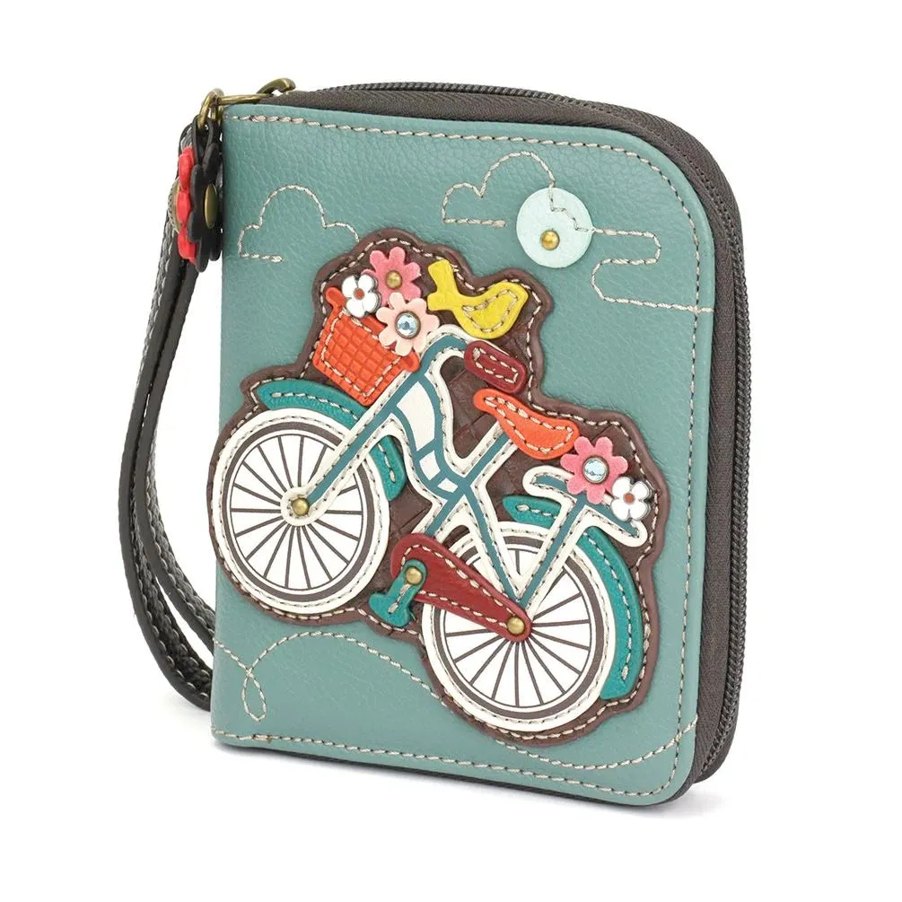 Teal Bicycle Zip Wallet