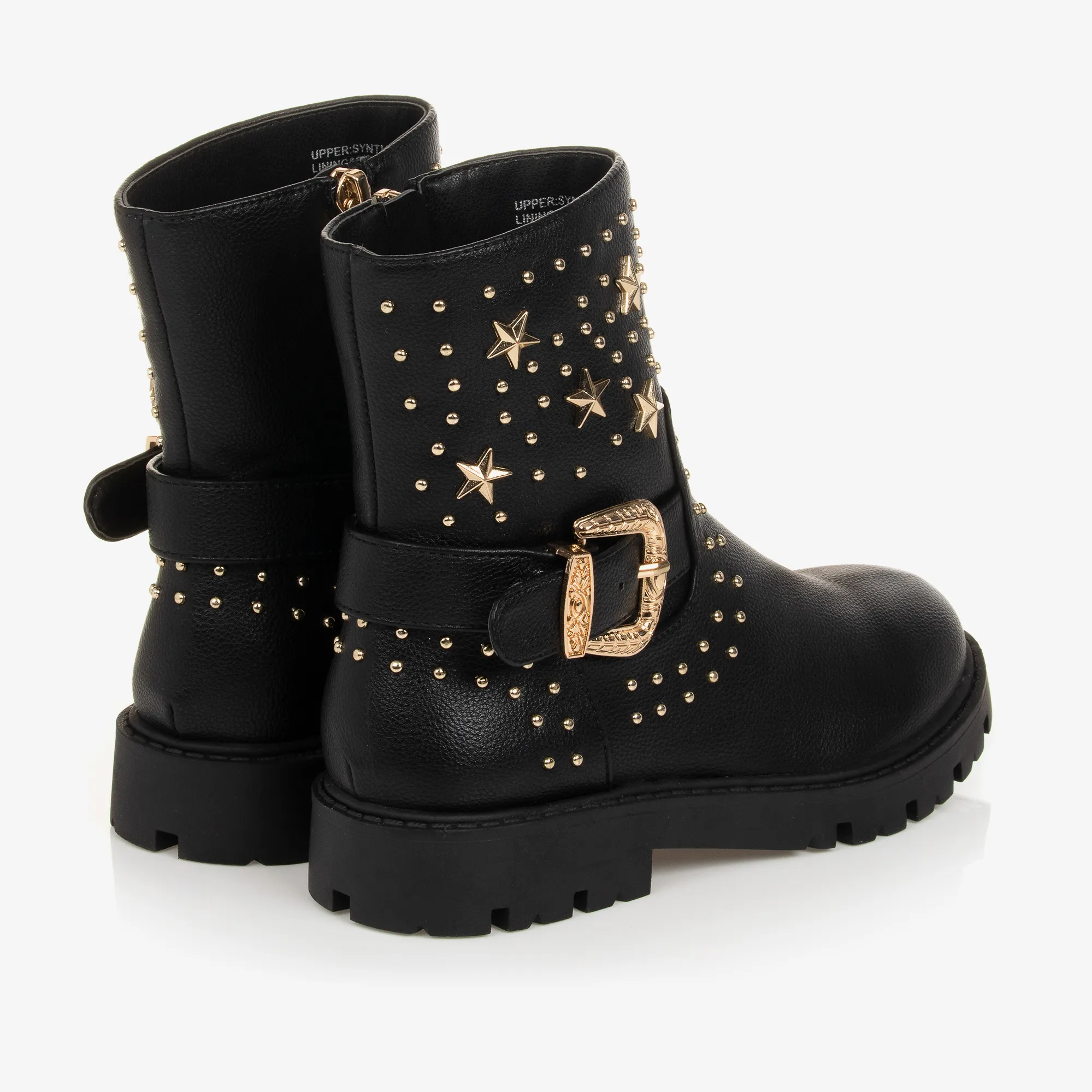 Black & Gold Studded Faux Leather Boots for Girls