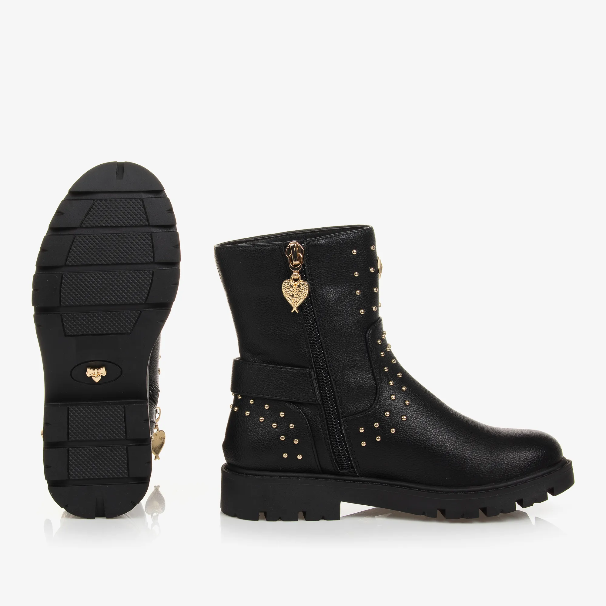 Black & Gold Studded Faux Leather Boots for Girls