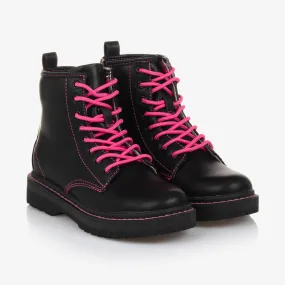 Black & Pink Faux Leather Girls Boots