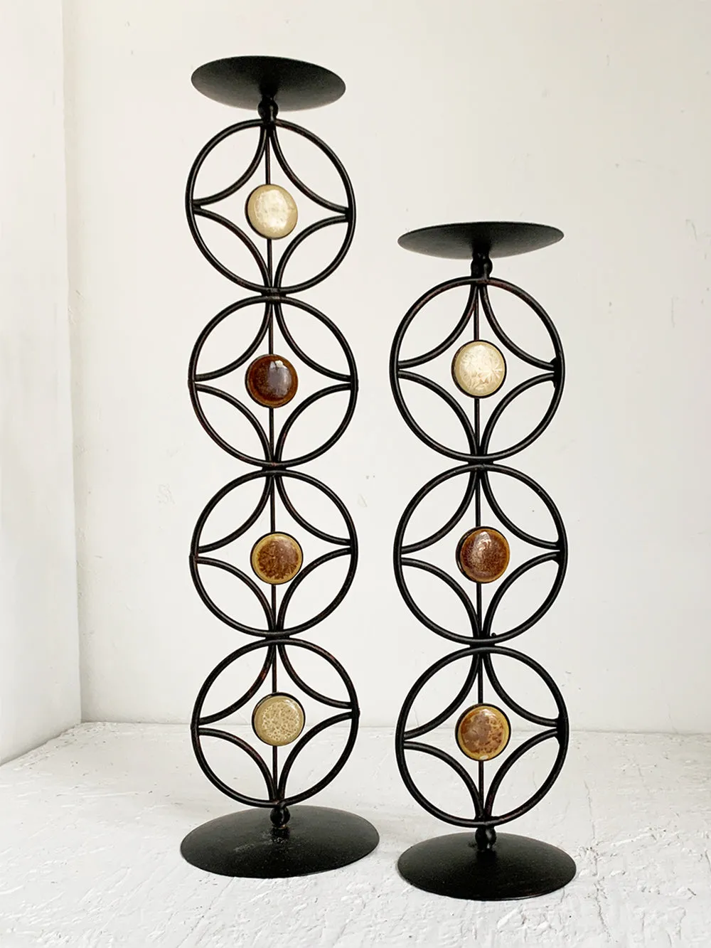 Black Iron Candlestick With Faux Stone Detail