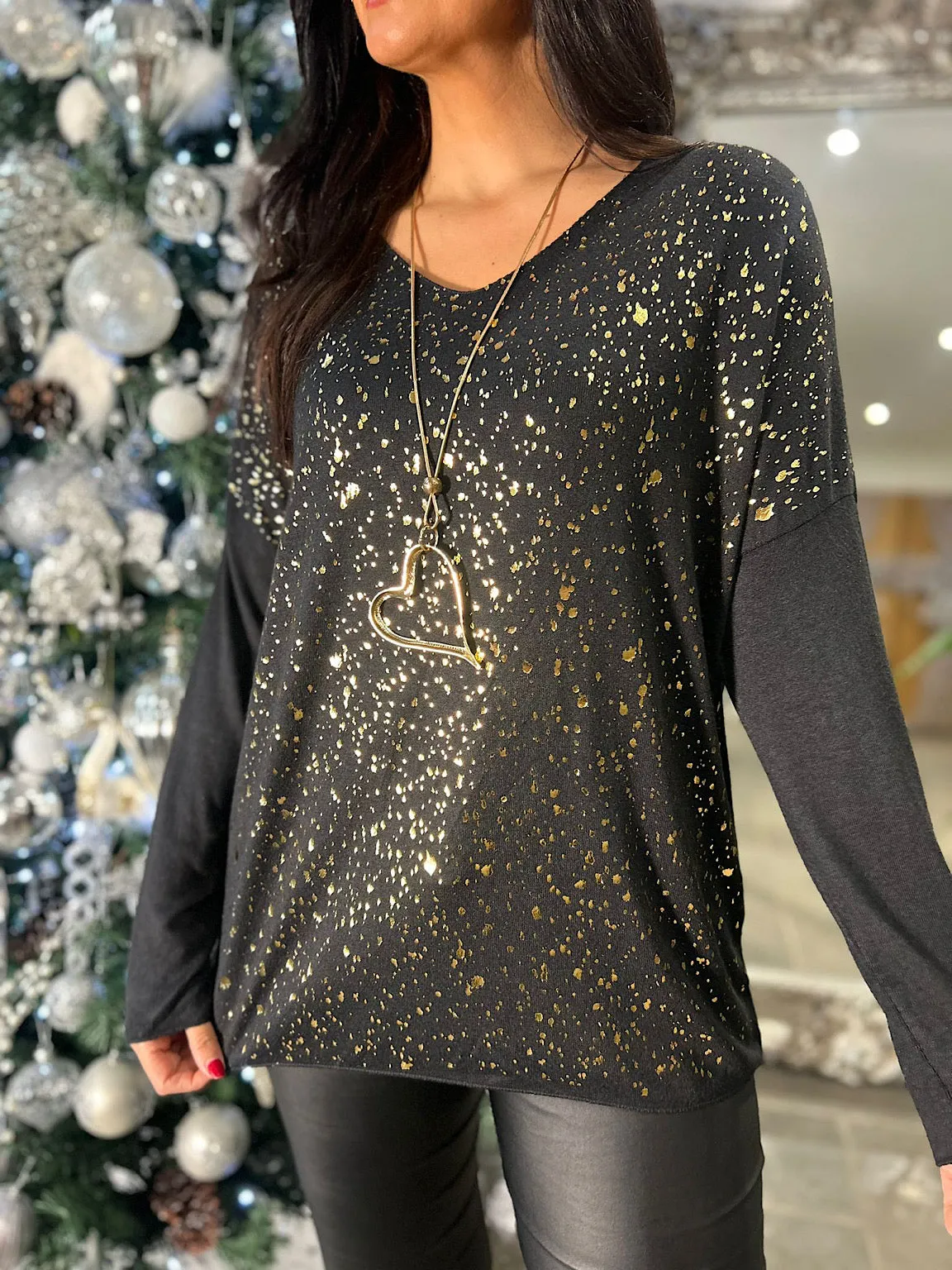 Black Matilda Top featuring Metallic Speckles