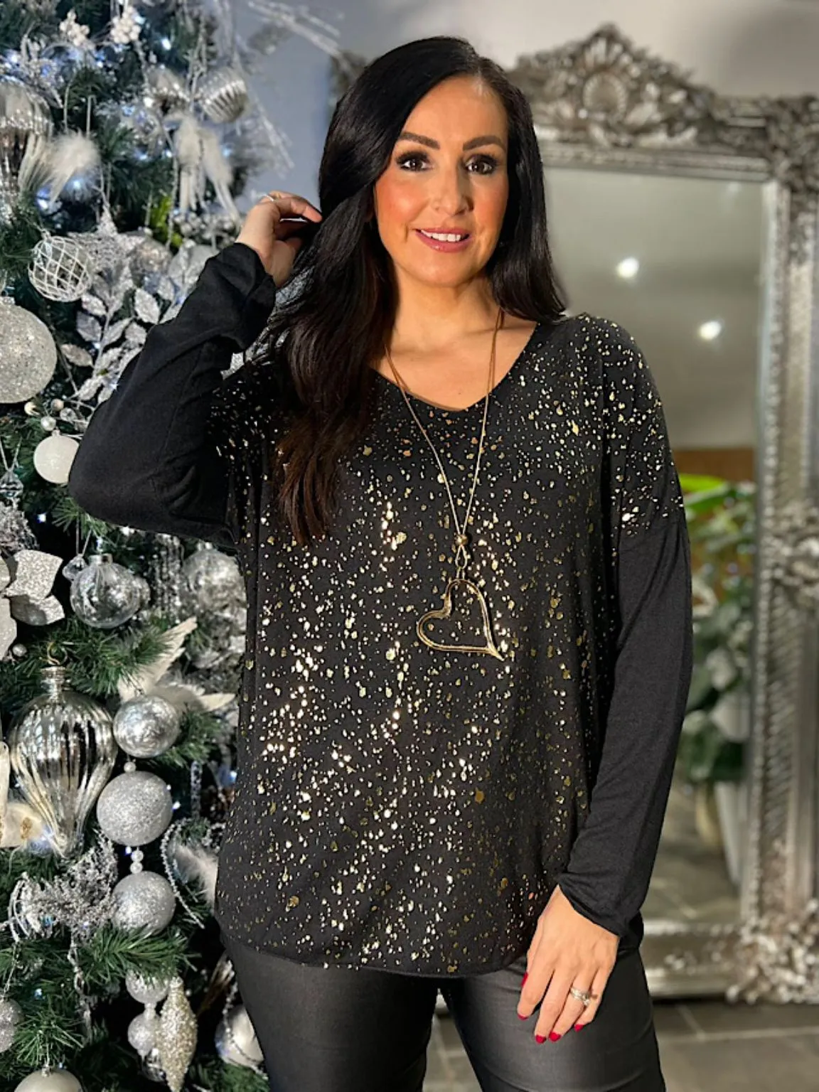 Black Matilda Top featuring Metallic Speckles