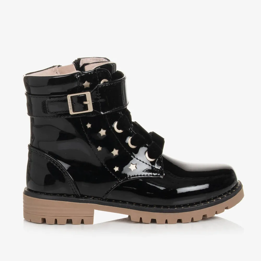 Black Patent Faux Leather Boots for Girls