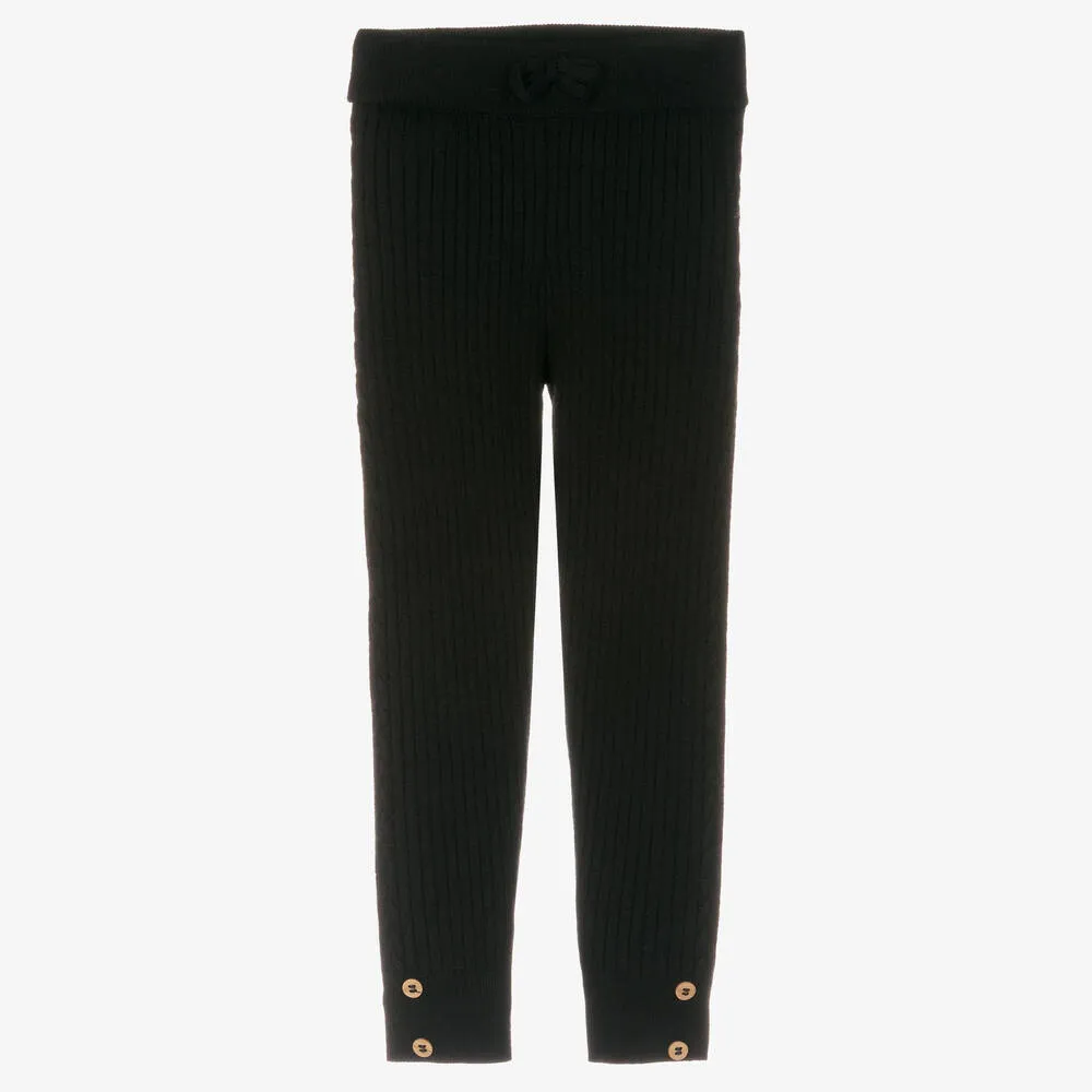 Black Ribbed Leggings for Girls