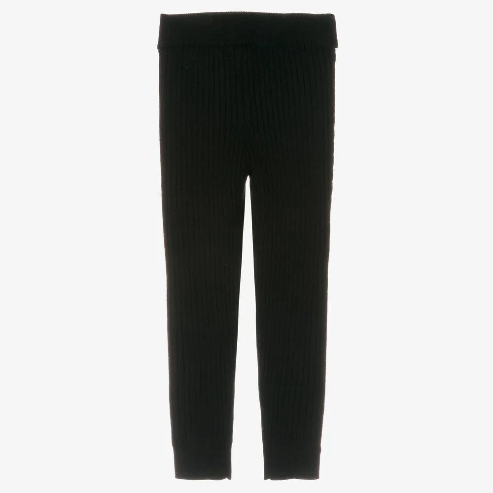 Black Ribbed Leggings for Girls