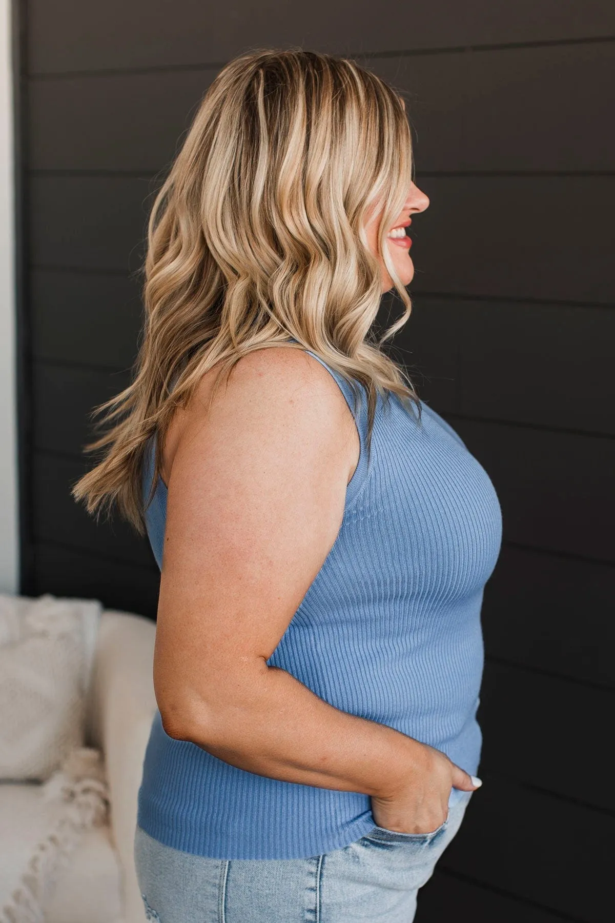 Blue Cool Ambition Ribbed Tank Top