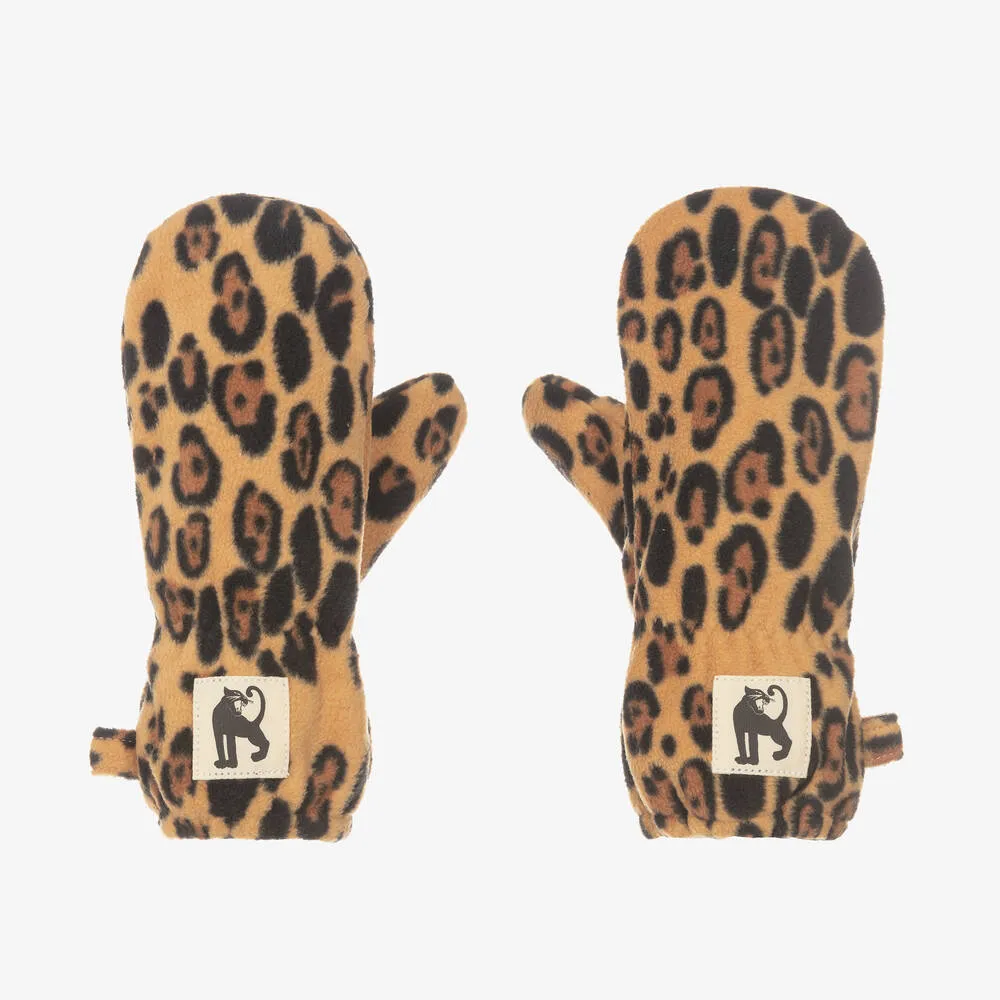 Brown Leopard Mittens for Girls