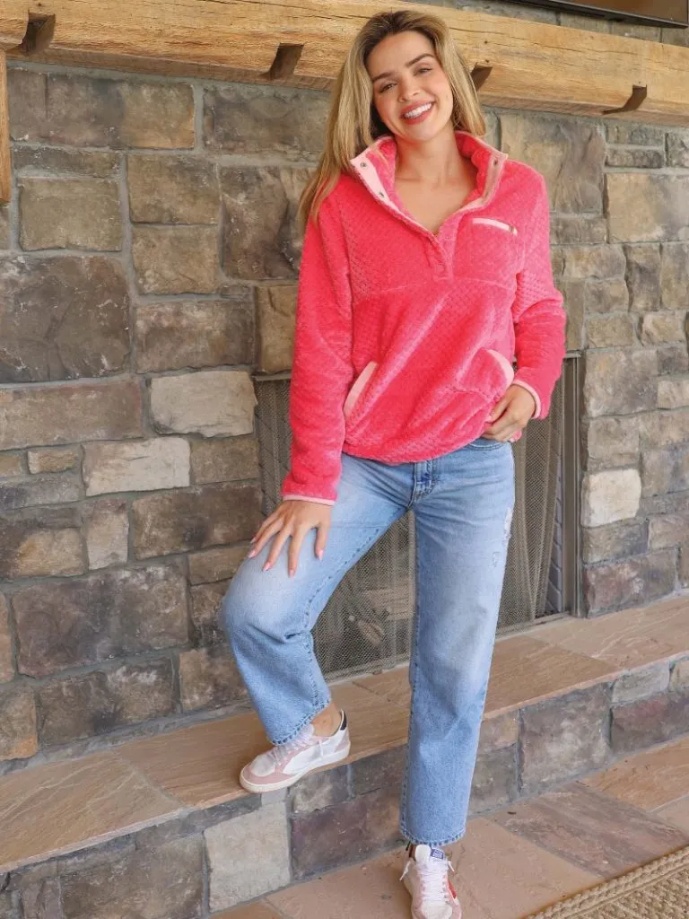 Women's Pink Sherpa Pullover Sweatshirt with Long Sleeves by Simply Southern