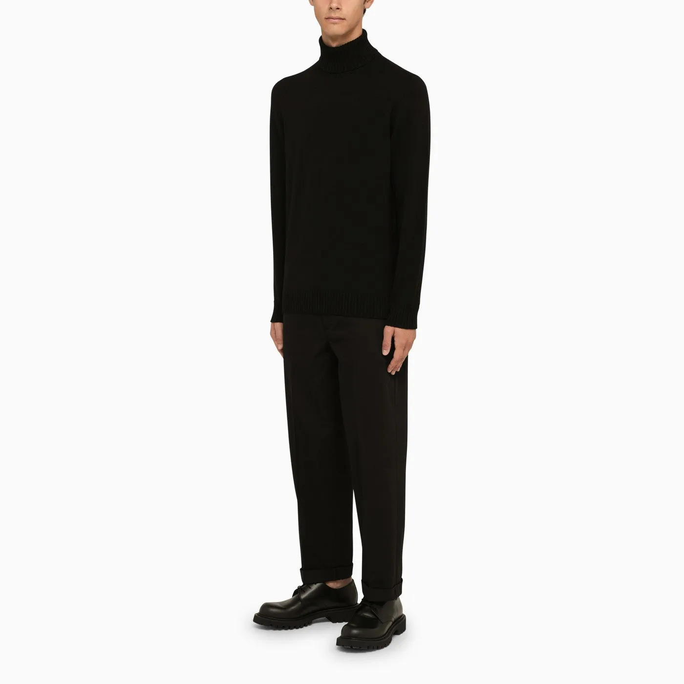 Classic Black Wool Turtleneck - Drumohr