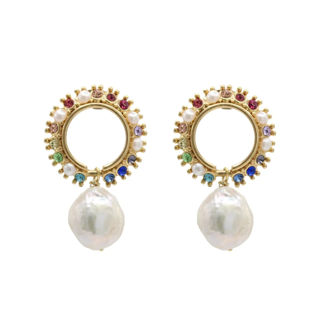 Rainbow Stud Pearl Earrings