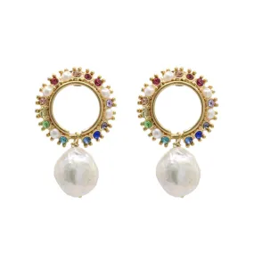 Rainbow Stud Pearl Earrings