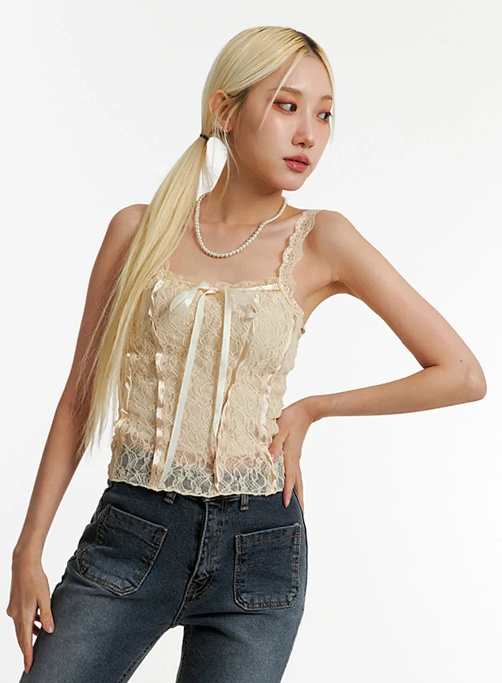 Ribbon Lace ID315 Sleeveless Crop Top