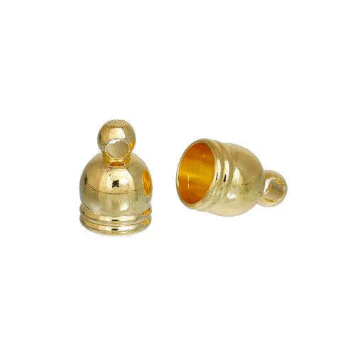 Cord Ends, Bell Cap, Gold Plated, 9x6mm, Fits Up to 5mm Cord