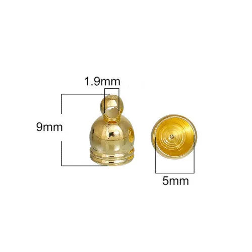 Cord Ends, Bell Cap, Gold Plated, 9x6mm, Fits Up to 5mm Cord