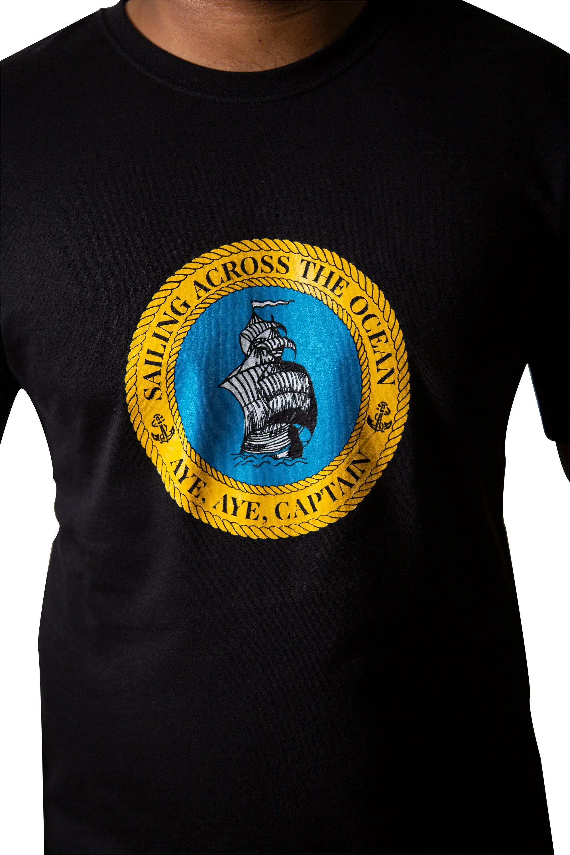 Crew Neck Graphic Tee with Captain Design