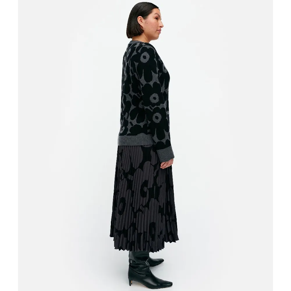 marimekko | Crew Neck Flower Pattern Wool Rib Casual Long Sleeves