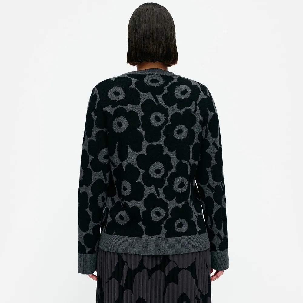 marimekko | Crew Neck Flower Pattern Wool Rib Casual Long Sleeves