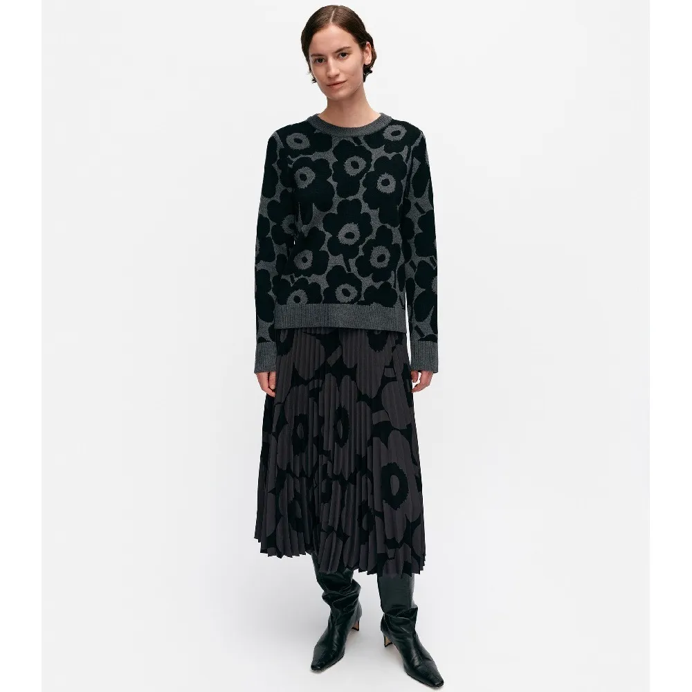 marimekko | Crew Neck Flower Pattern Wool Rib Casual Long Sleeves