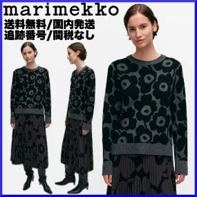 marimekko | Crew Neck Flower Pattern Wool Rib Casual Long Sleeves