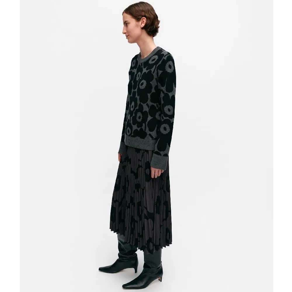 marimekko | Crew Neck Flower Pattern Wool Rib Casual Long Sleeves