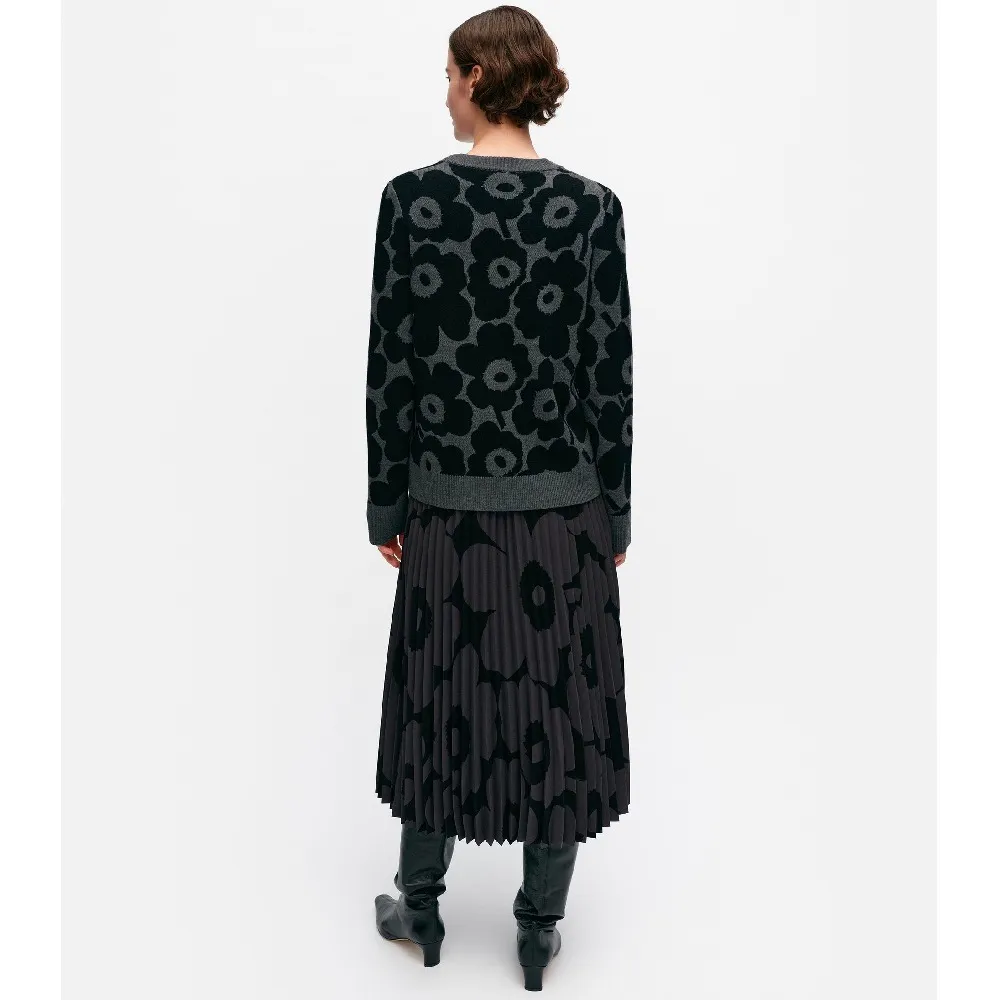 marimekko | Crew Neck Flower Pattern Wool Rib Casual Long Sleeves