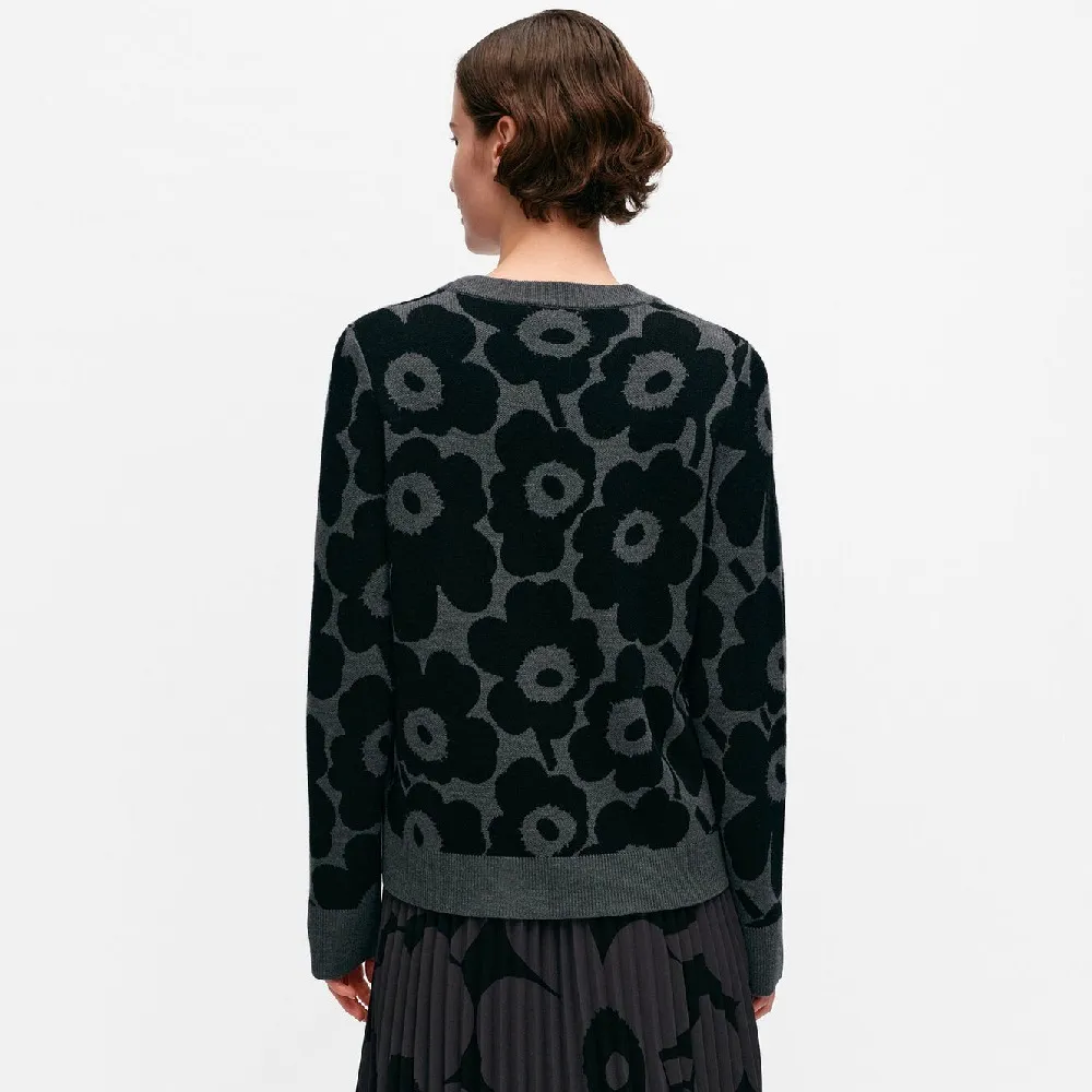 marimekko | Crew Neck Flower Pattern Wool Rib Casual Long Sleeves