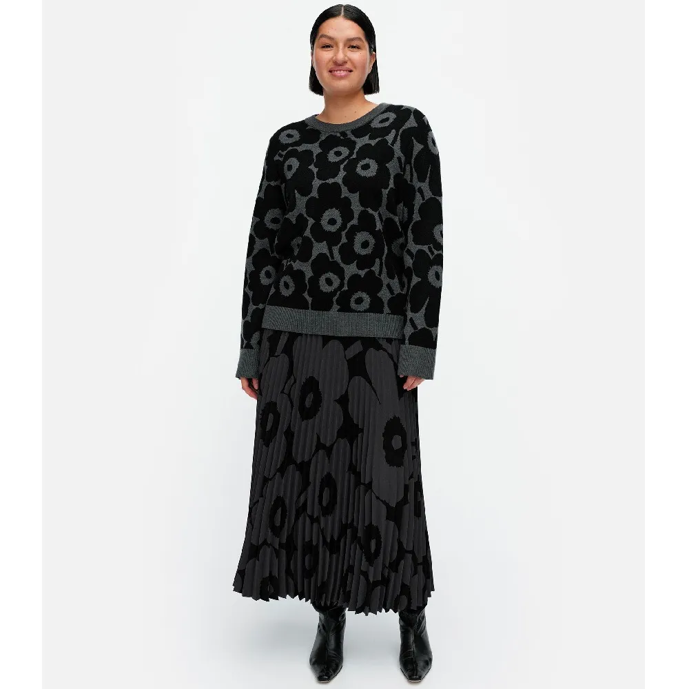 marimekko | Crew Neck Flower Pattern Wool Rib Casual Long Sleeves