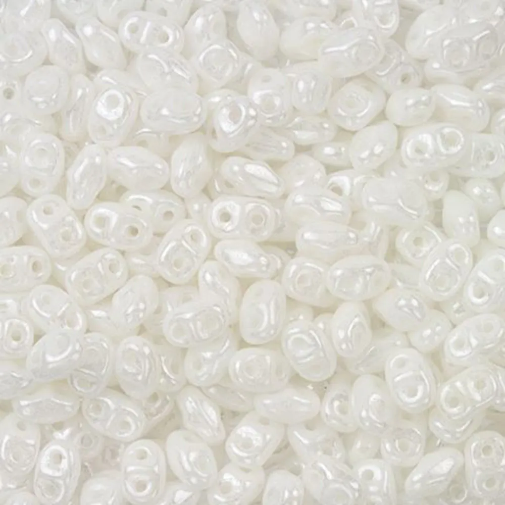 Czech Glass MiniDuo, 2-Hole Beads 2x4mm, Opaque White Luster 2.5 Inch Tube