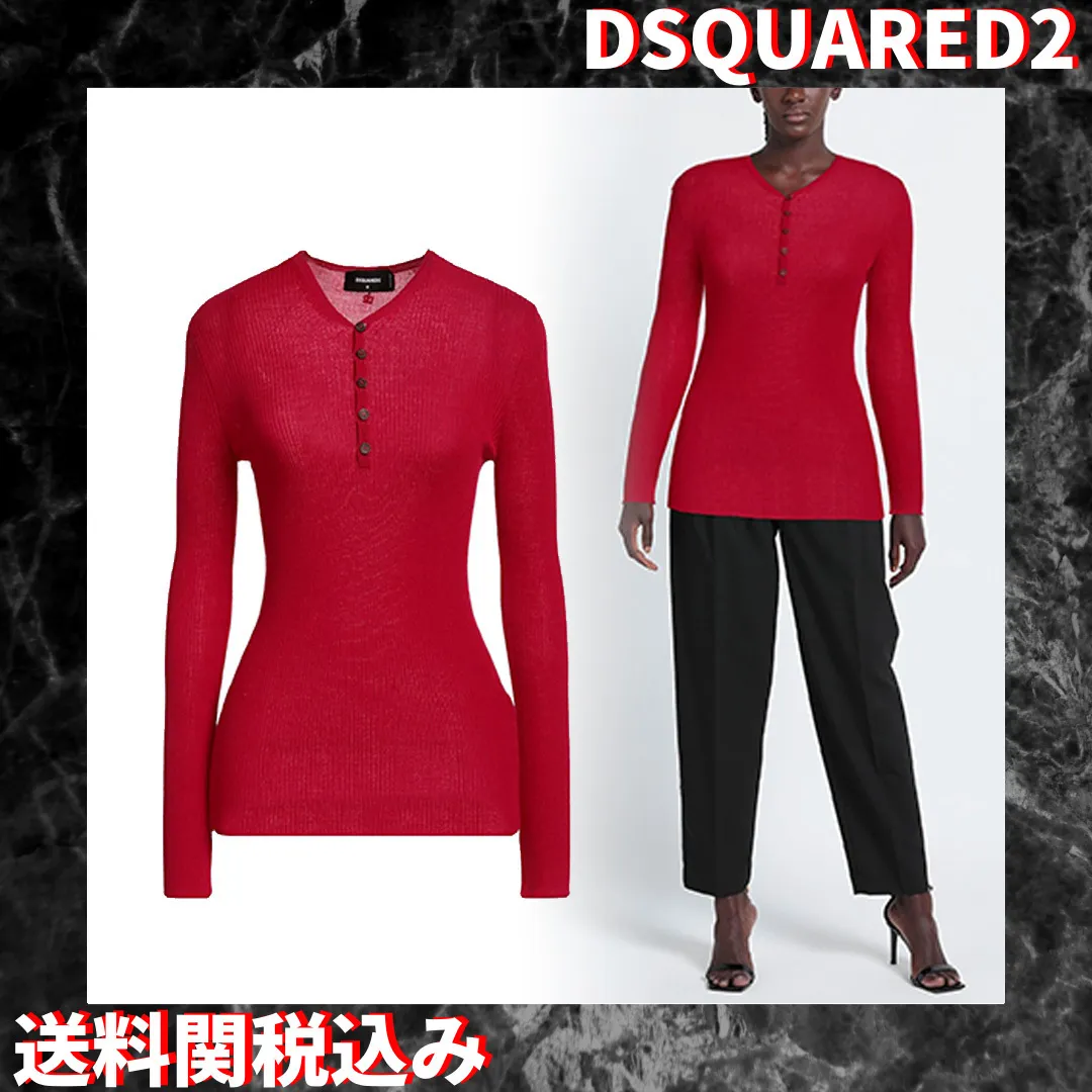 Wool Rib Street Style V-Neck Long Sleeves Plain Casual Style D SQUARED2