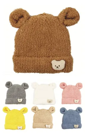 Kids Animal Ear Winter Hats with Bear Decoration